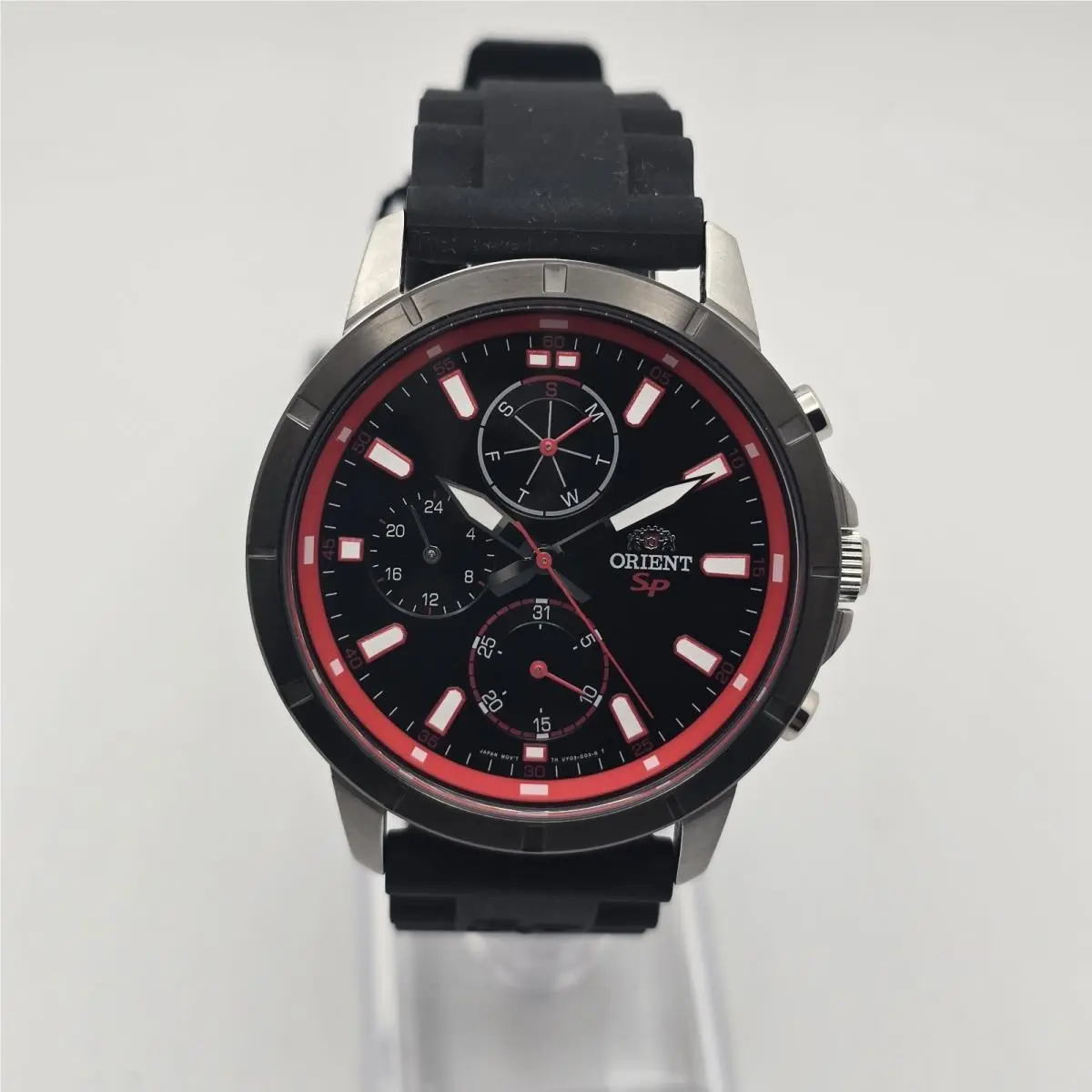 FUY03003B0 Sport 44mm Black Red Dial Quartz Men’s Watch Rubber Strap by Orient