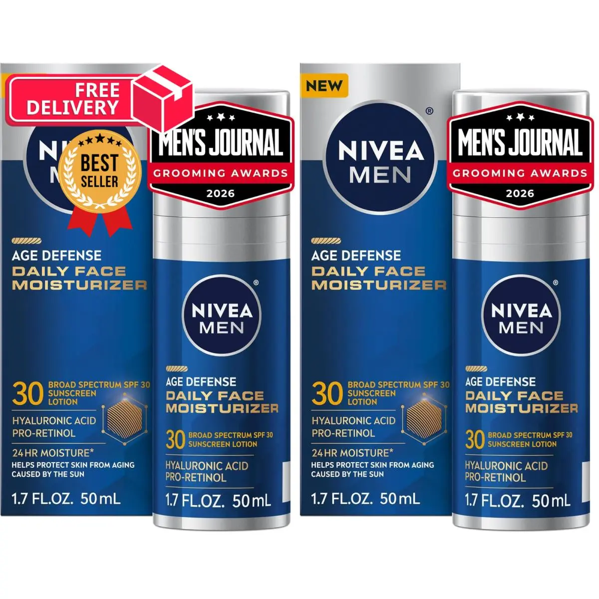 Nivea Men Age Defense Daily Face Moisturizer with Broad 1.7 Fl Oz Pack of 2
