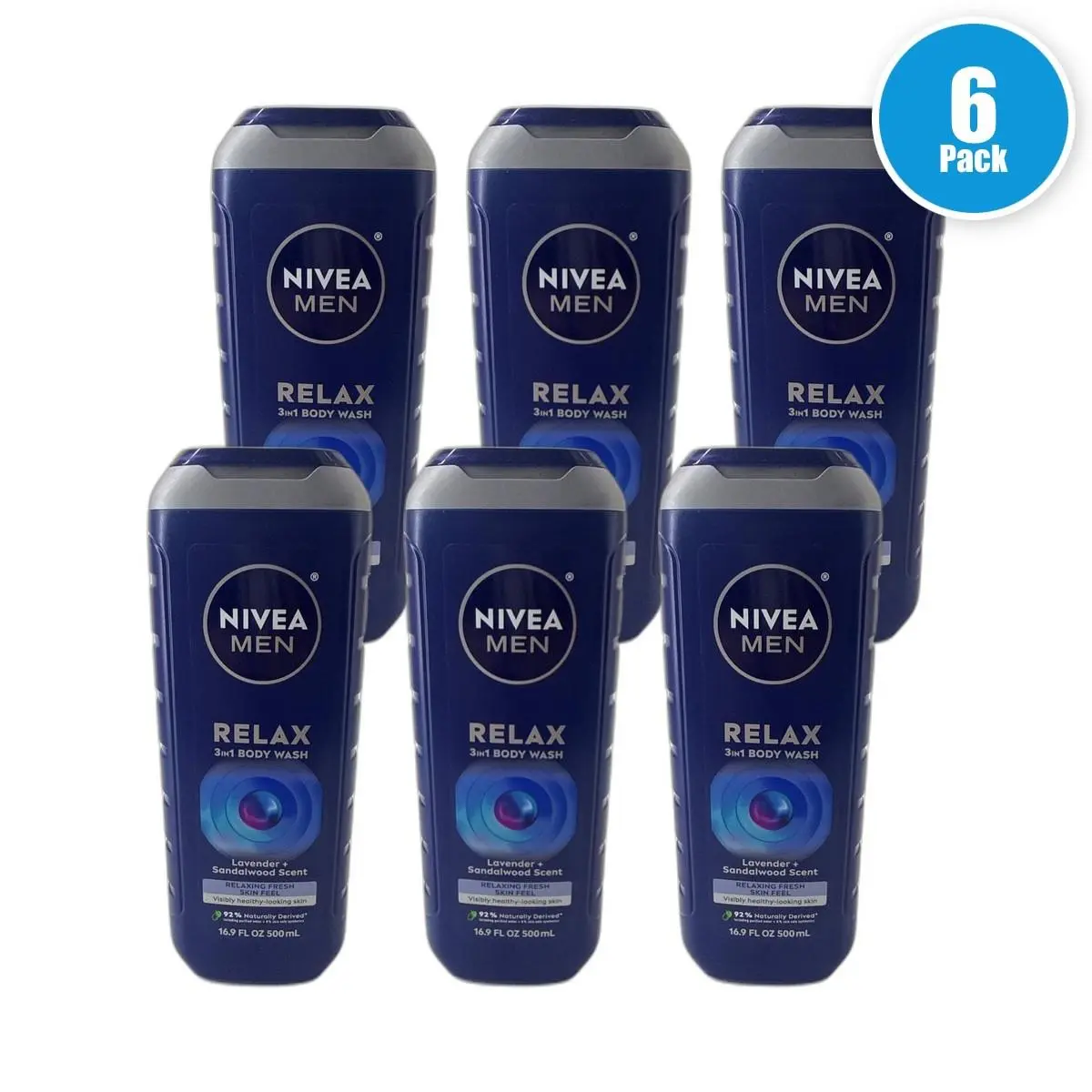 Nivea Men Relax Body Wash 16.9 Fl Oz Shower Gel Pack of 6
