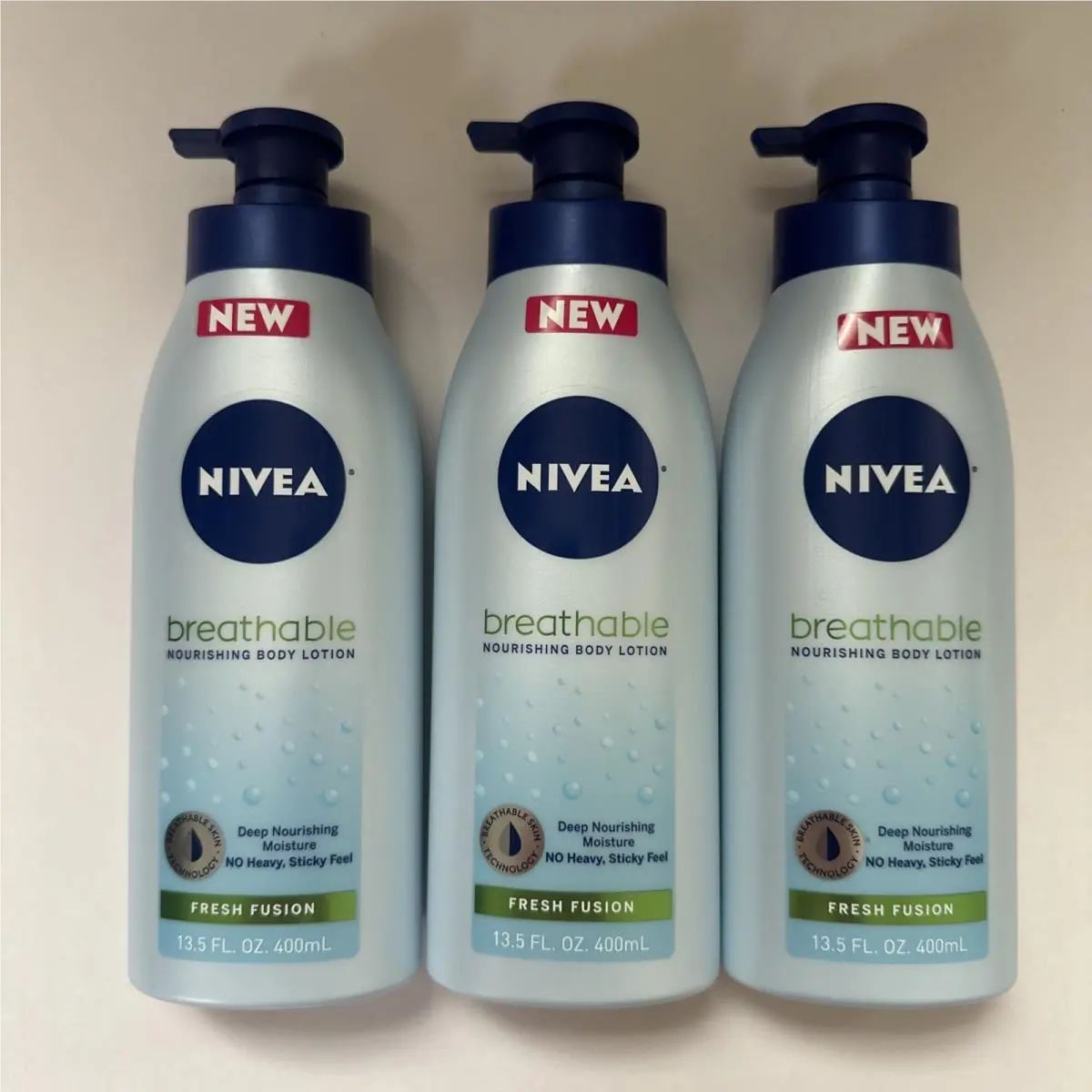 3 Nivea Breathable Nourishing Body Lotion Fresh Fusion 13.5 Fl.oz