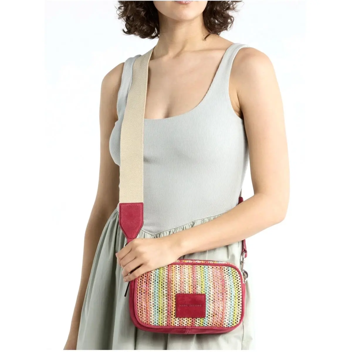 Camera Bag Crossbody Woven Raffia Rhubarb Multi by Marc Jacobs