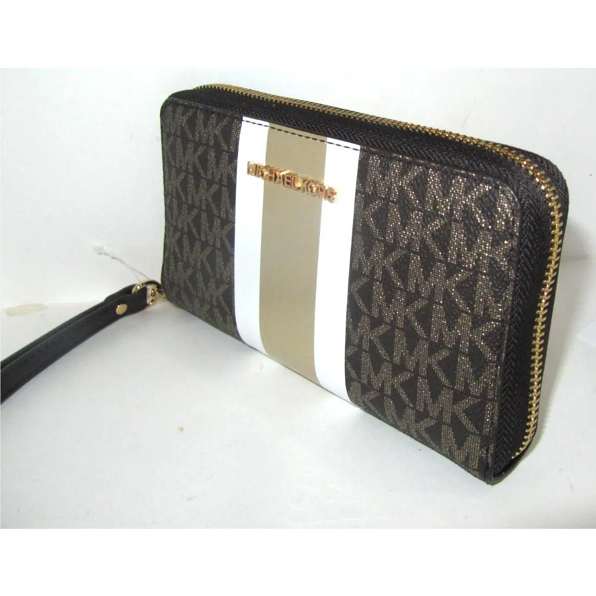 Michael Kors Jet Set Large Metallic Signature Logo Stripe Smartphone Wallet