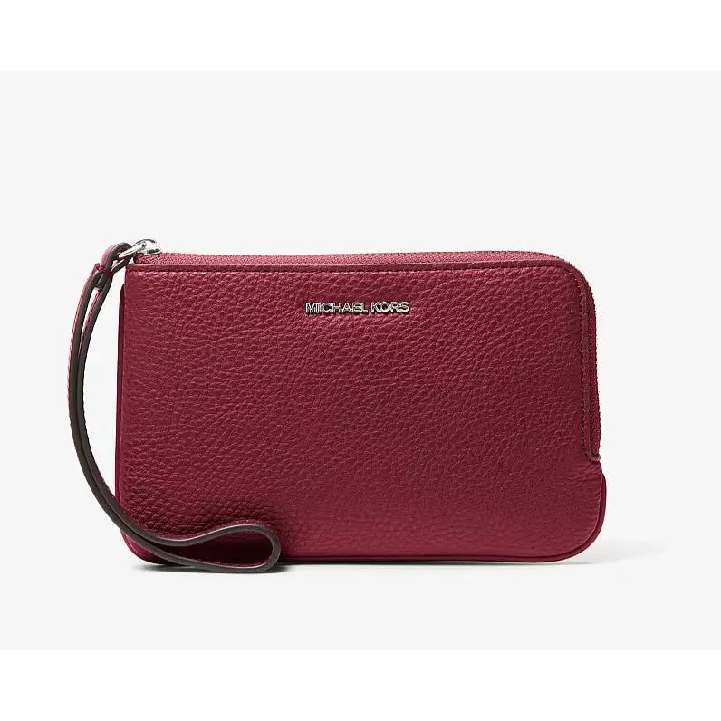 Michael Kors Jet Set Travel Small Pebble Leather Wristlet Wallet Maroon
