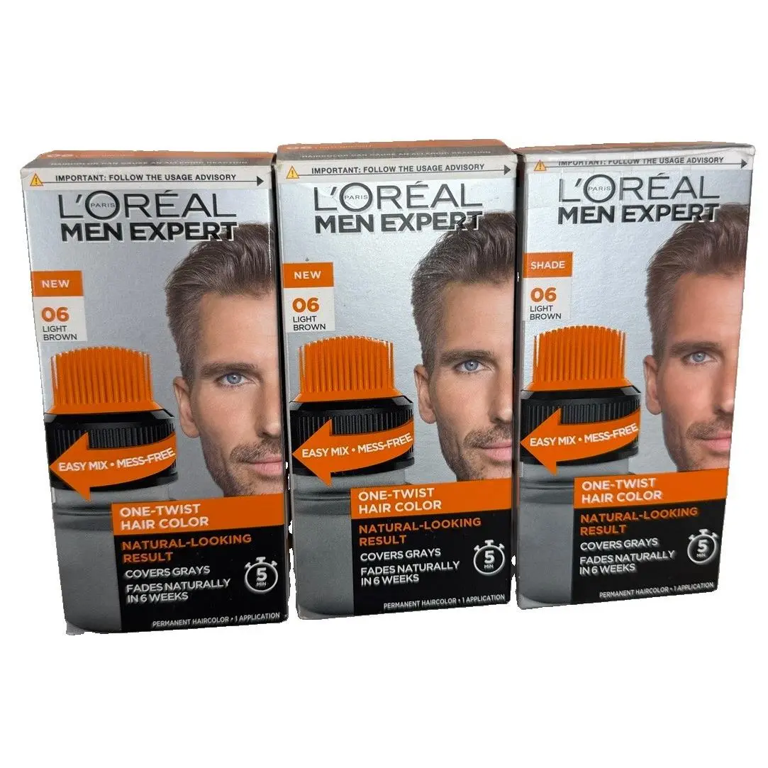 3X Loreal Paris Men Expert One-twist Hair Colour Dye Light Brown 06 by L'Oréal