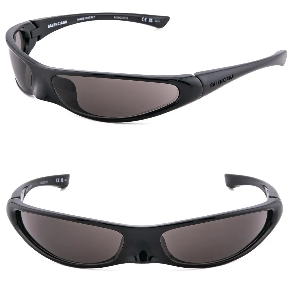 Balenciaga BB0383S 0383 Blade Slim Wrap Black Logo Unisex Thin Sunglasses 001