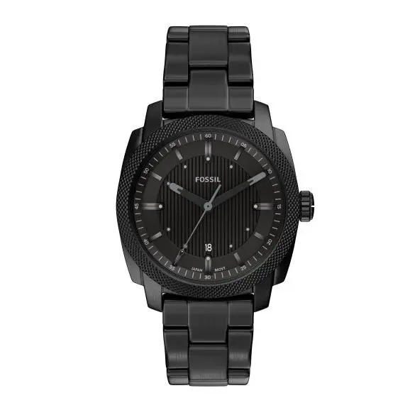 Fossil Machine Quartz 3H Date Black Dial Black Steel 41mm Men`s Watch FS6186