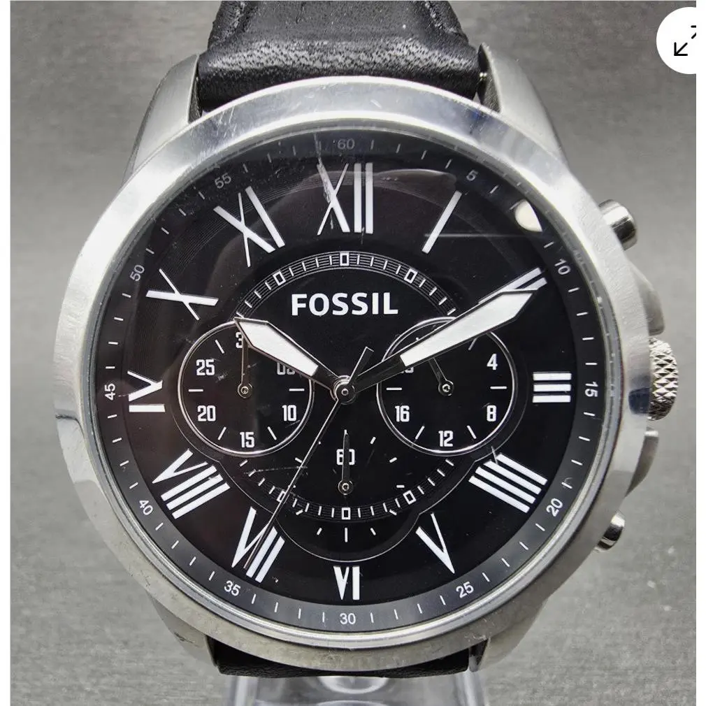 Grant FS4812 Chronograph Watch Black Leather Black Dial by Fossil
