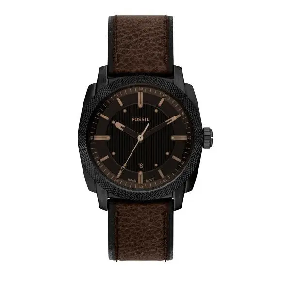 Fossil Machine Quartz 3H Date Black Dial Brown Leather 41mm Men`s Watch FS6187