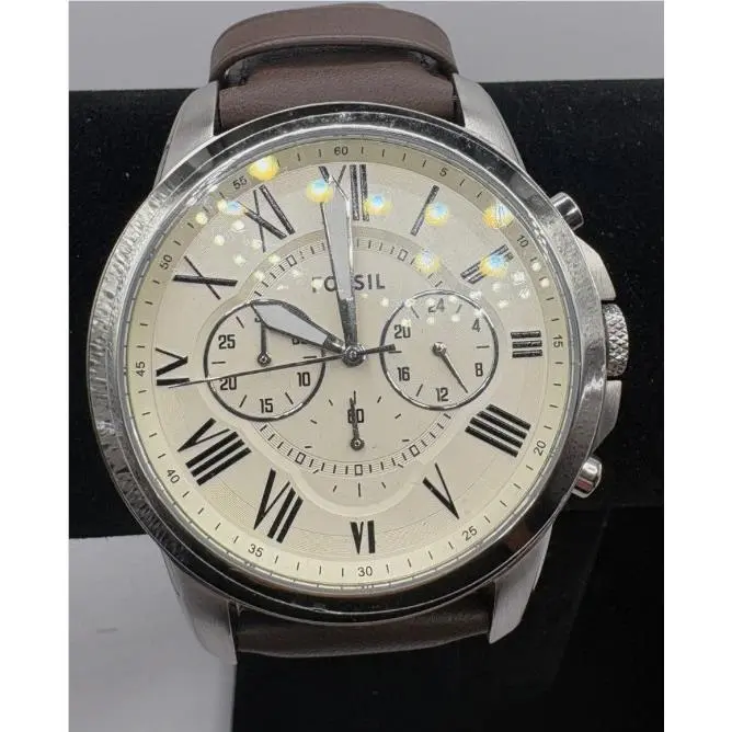 Grant FS4735 Chronograph Watch Brown Leather Cream Dial by Fossil