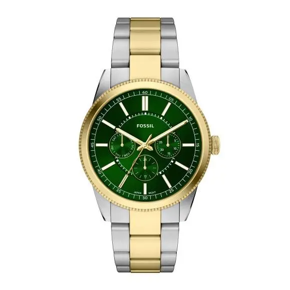Fossil Pearson Quartz Multifunction Green Dial Two-tone 42mm Men`s Watch FS6197 - Dial: Green / Green Sunray, Band: Two-Tone Silver & Gold, Bezel: Two-Tone / Gold & Silver