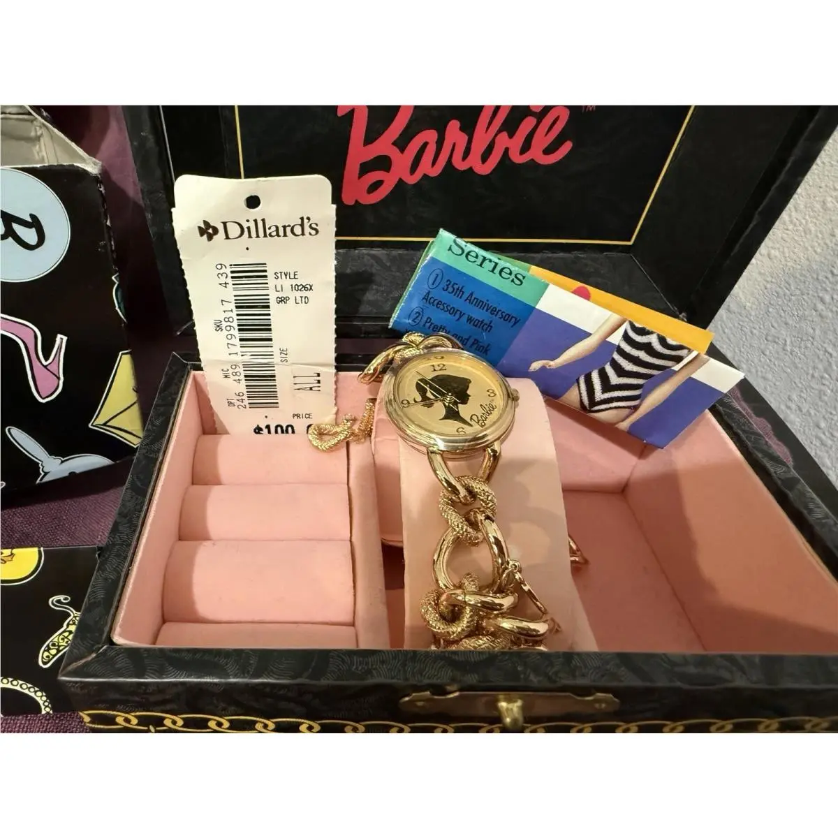 35 Anniversary Barbie Charm Bracelet Jewelry Box Ltd Edition Watch Rare Find by Fossil