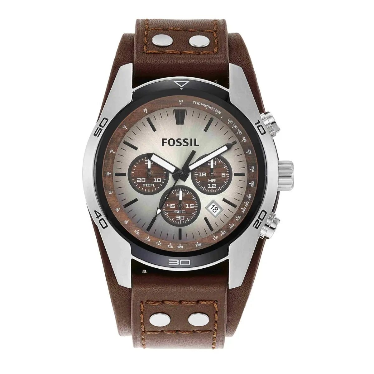 Coachman Quartz Chronograph Leather Watch For Men Brown by Fossil