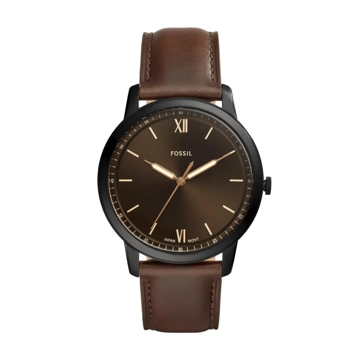 Men`s Minimalist Quartz Stainless One Size Brown Leather/black/brown by Fossil