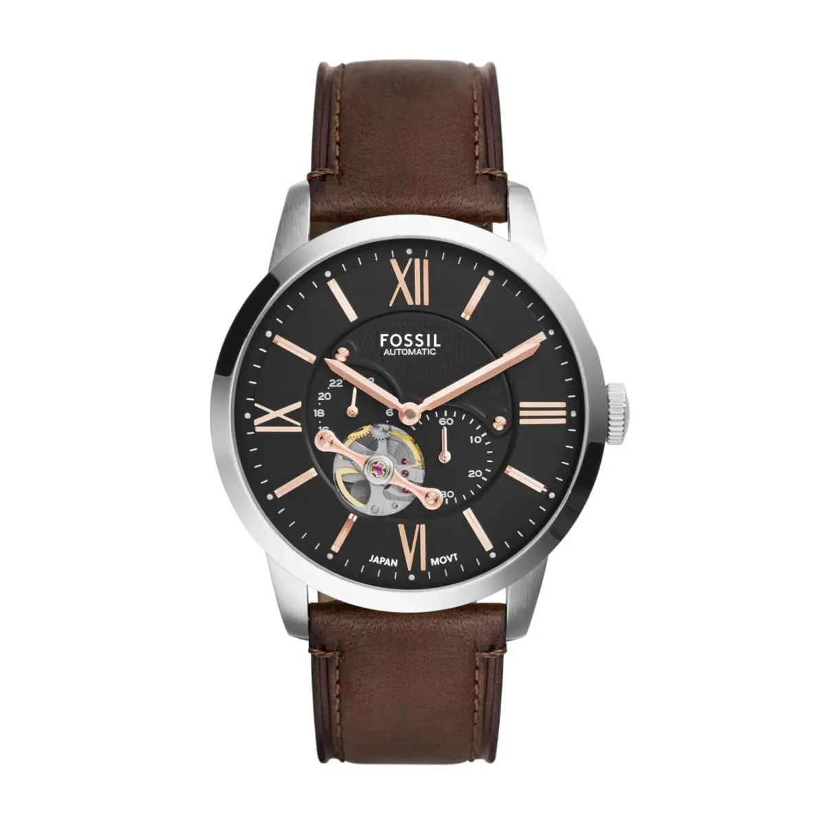 Men`s Watch Townsman Automatic 44MM Brown Leather/silver/black by Fossil
