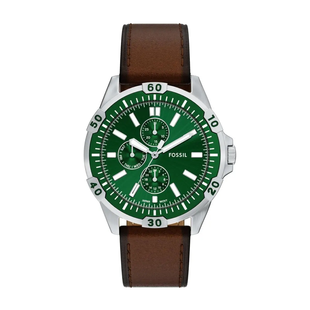 Men`s Watch Garrett Multifunction Stainless Steel Watch Brown/green by Fossil