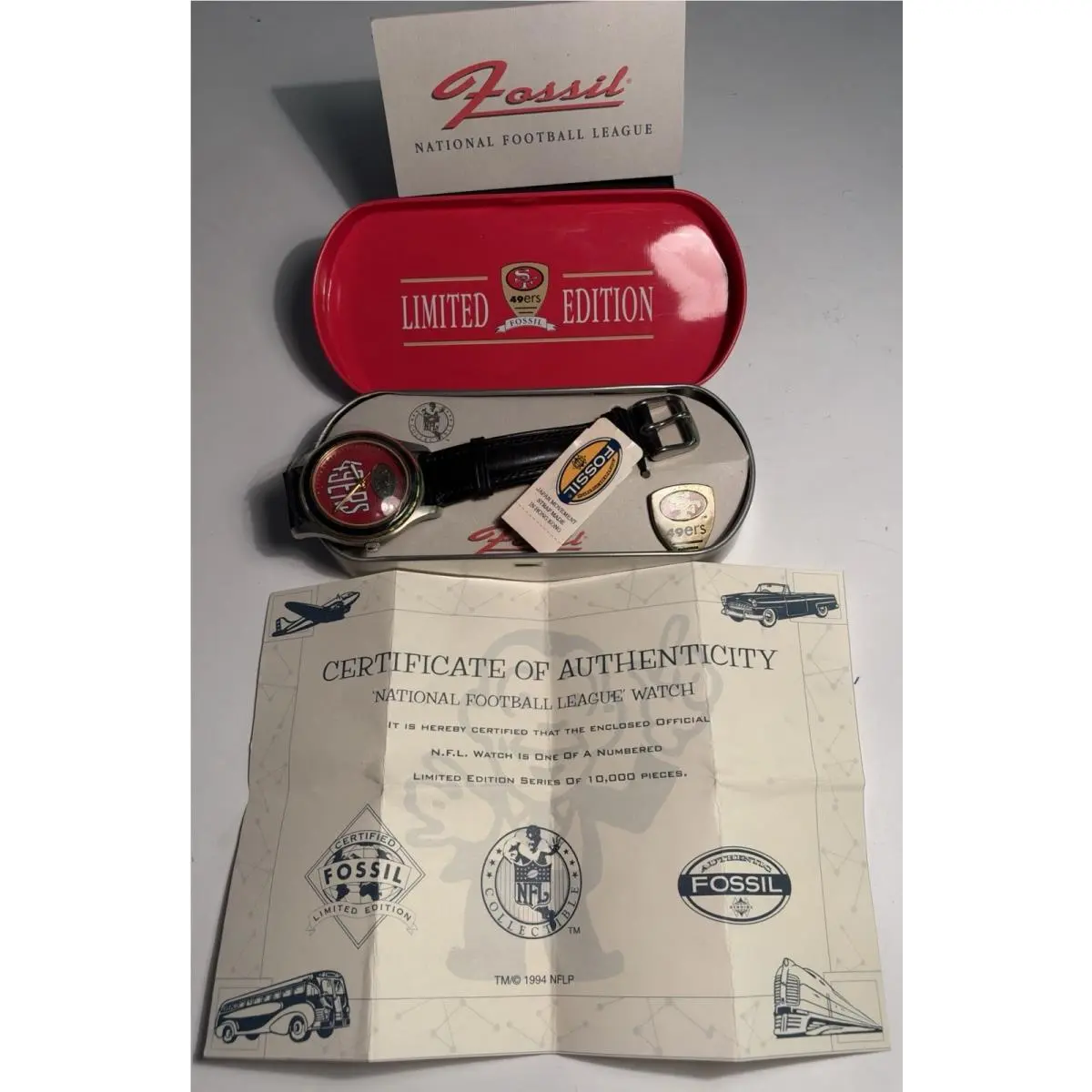 1994  Nfl San Fran 49ers Quartz Watch/pin Ltd Ed W/papers Needs Batt by Fossil