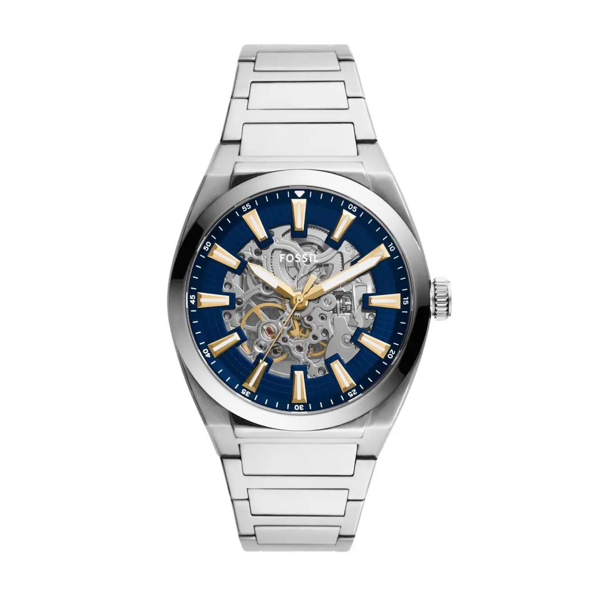 Men`s Everett Automatic Stainless Steel Three-hand 42MM Silver/blue by Fossil