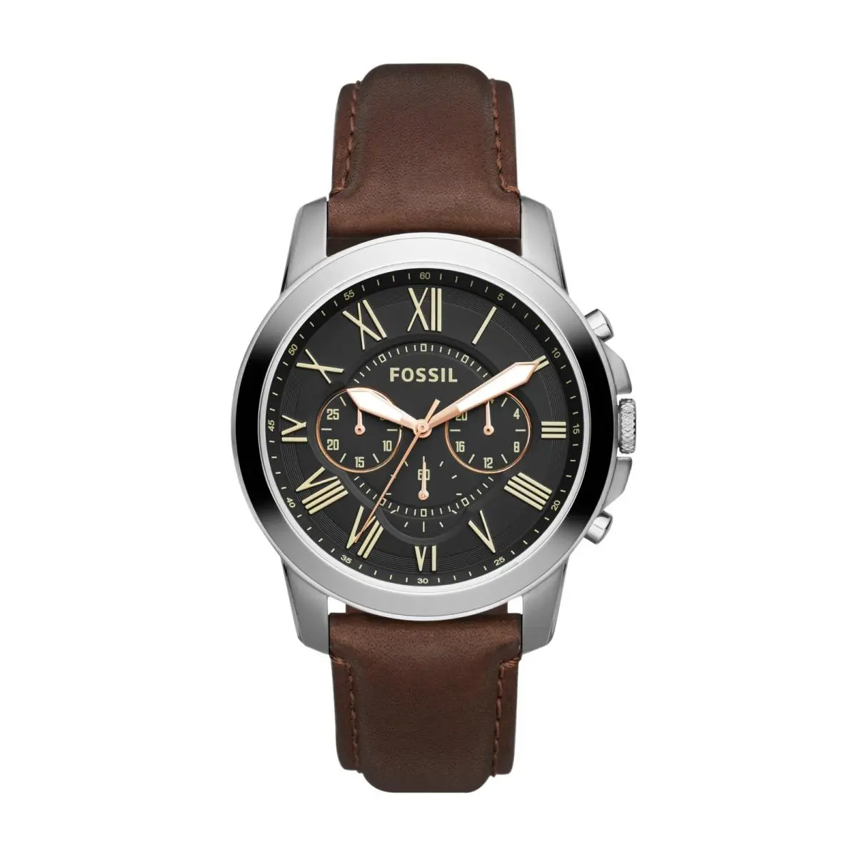Men`s Watch Grant Quartz One Size Black Leather/silver/black by Fossil