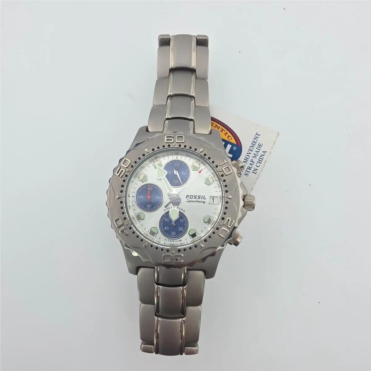 Vtg 1990s  Speedway Mens Watch Titanium Chrono 3 Sub-dials Gray 8.75 by Fossil