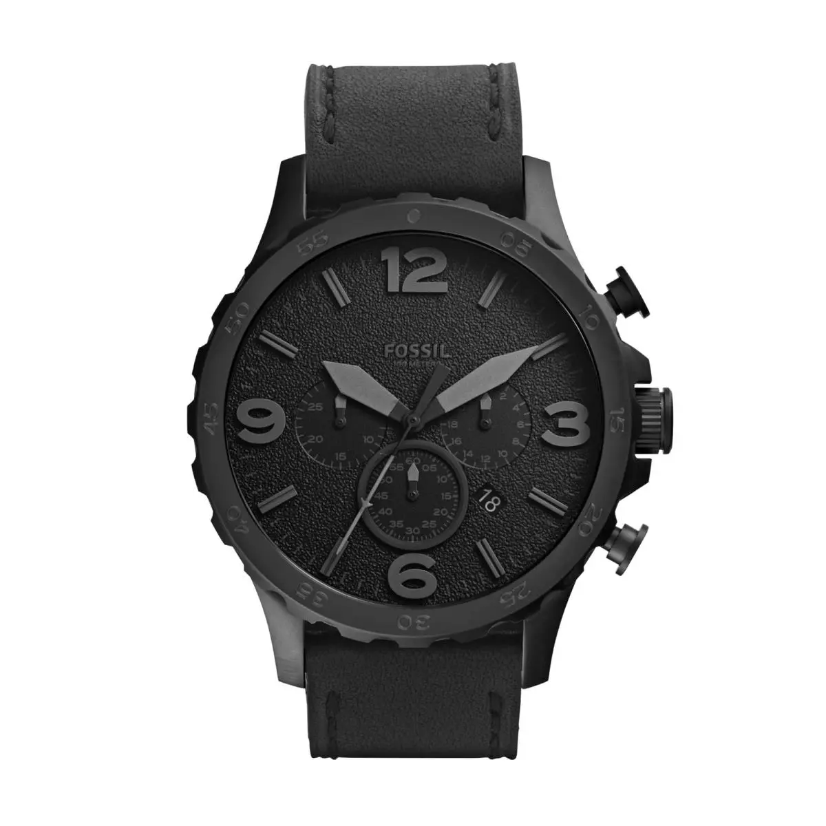 Men`s Nate Quartz Chronograph Watch For Men One Size Black Leather by Fossil