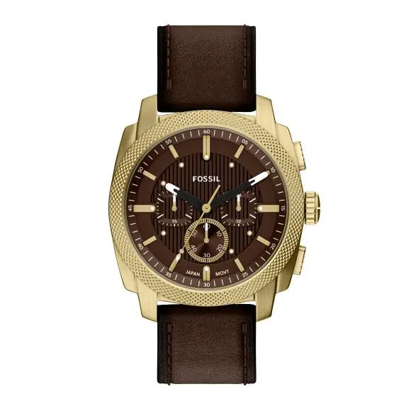 Fossil Machine Quartz Chronograph Brown Dial Leather 44mm Men`s Watch FS6188