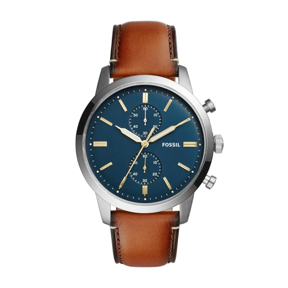 Men`s Townsman Quartz Stainless Steel 44MM Brown Leather/silver/blue by Fossil