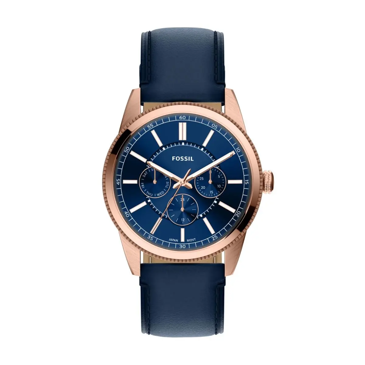 Fossil Men`s Pearson Multifunction Navy Leather Watch Blue/rose Gold