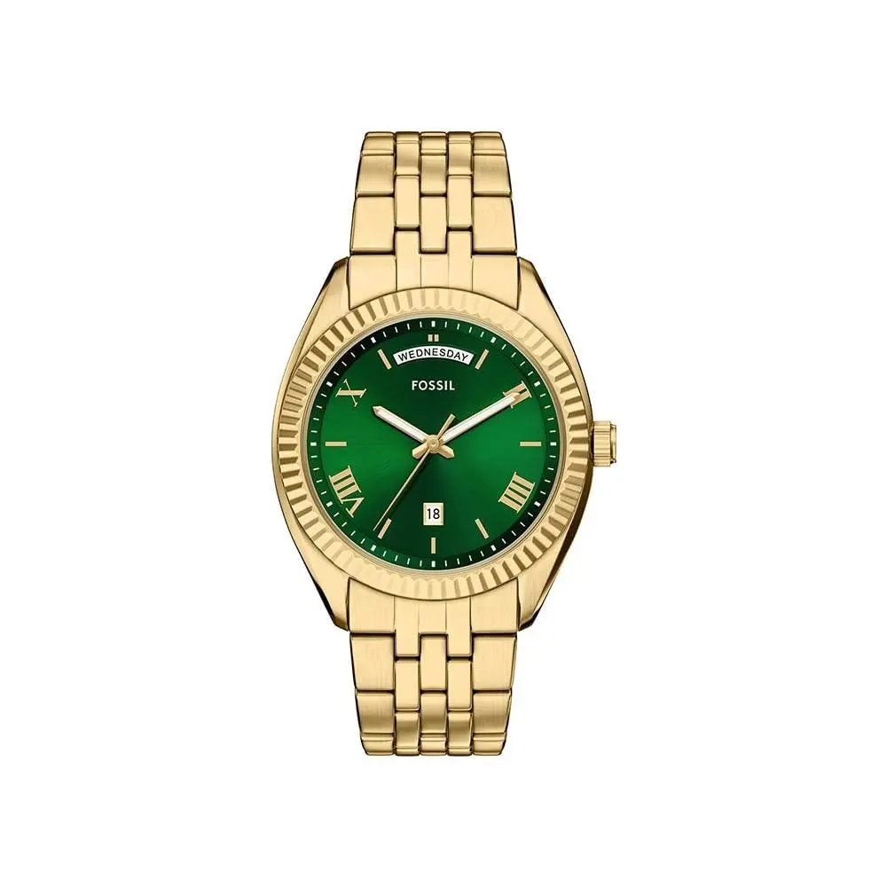 Men`s Watch Campbell Three-hand Day-date Gold-tone Gold/green by Fossil