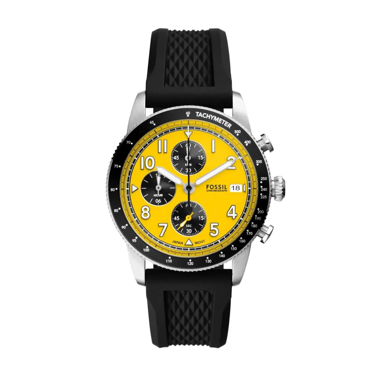 Men`s Sport Tourer Quartz Stainless Steel Black Silicone/silver/yellow by Fossil