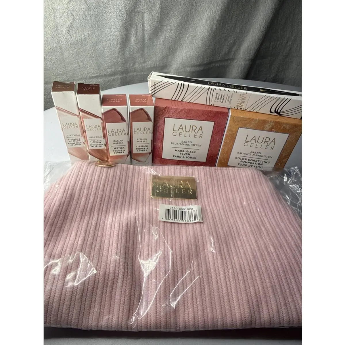The Delectables Makeup Set Foundation Lip Stick Lip Gloss Bag Blush by Laura Geller