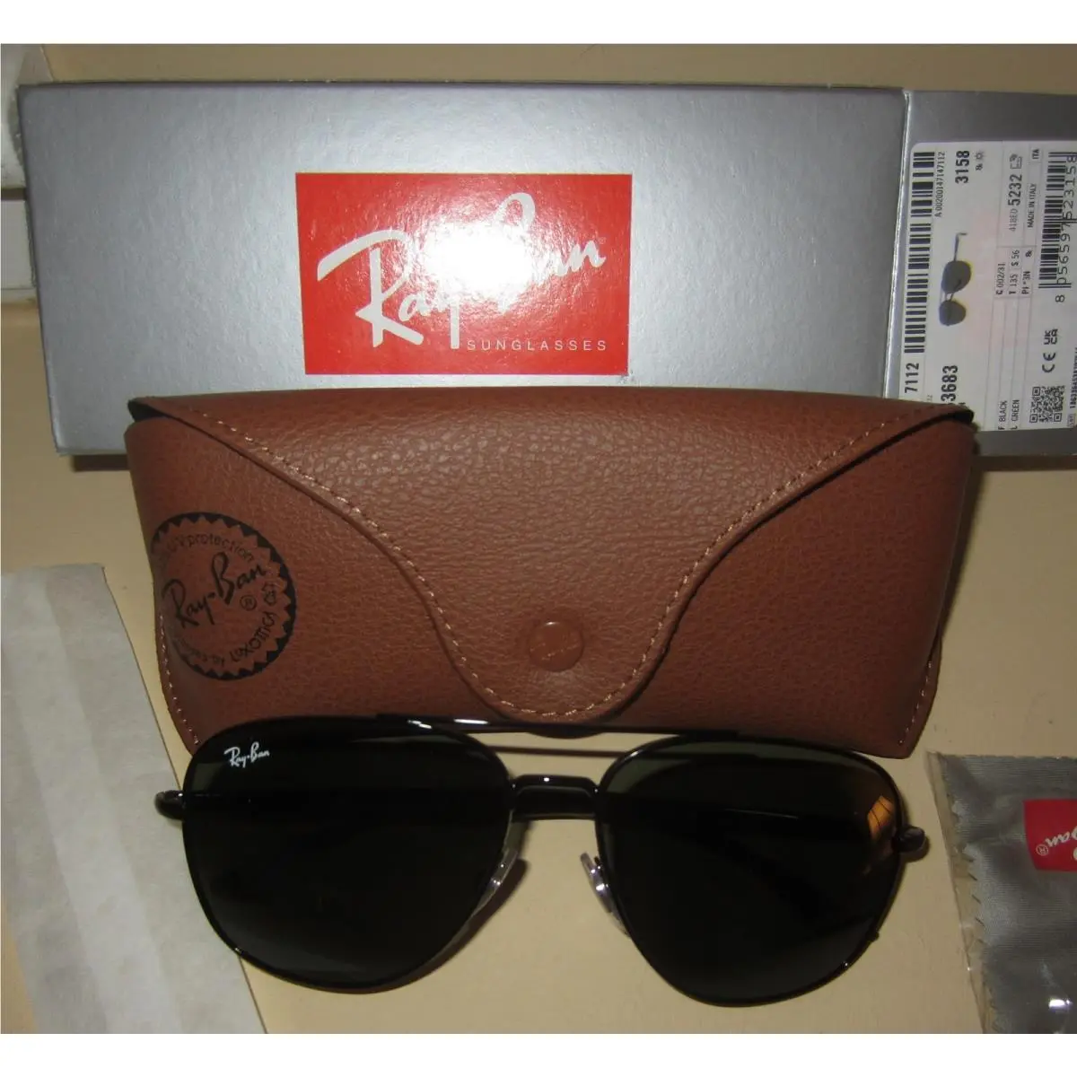 Rayban 3683 Aviator Glasses - Made IN Italy - Black Frames Green Lenses