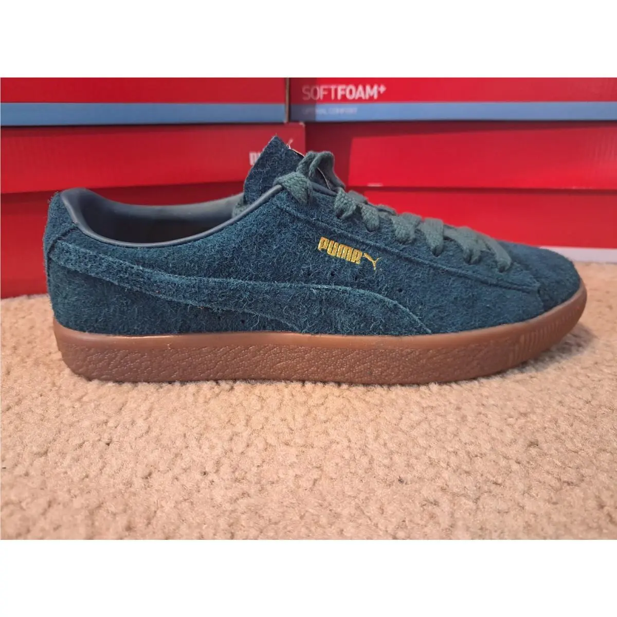 Size 8.5 Men- Puma Suede Hairy Vtg. Green