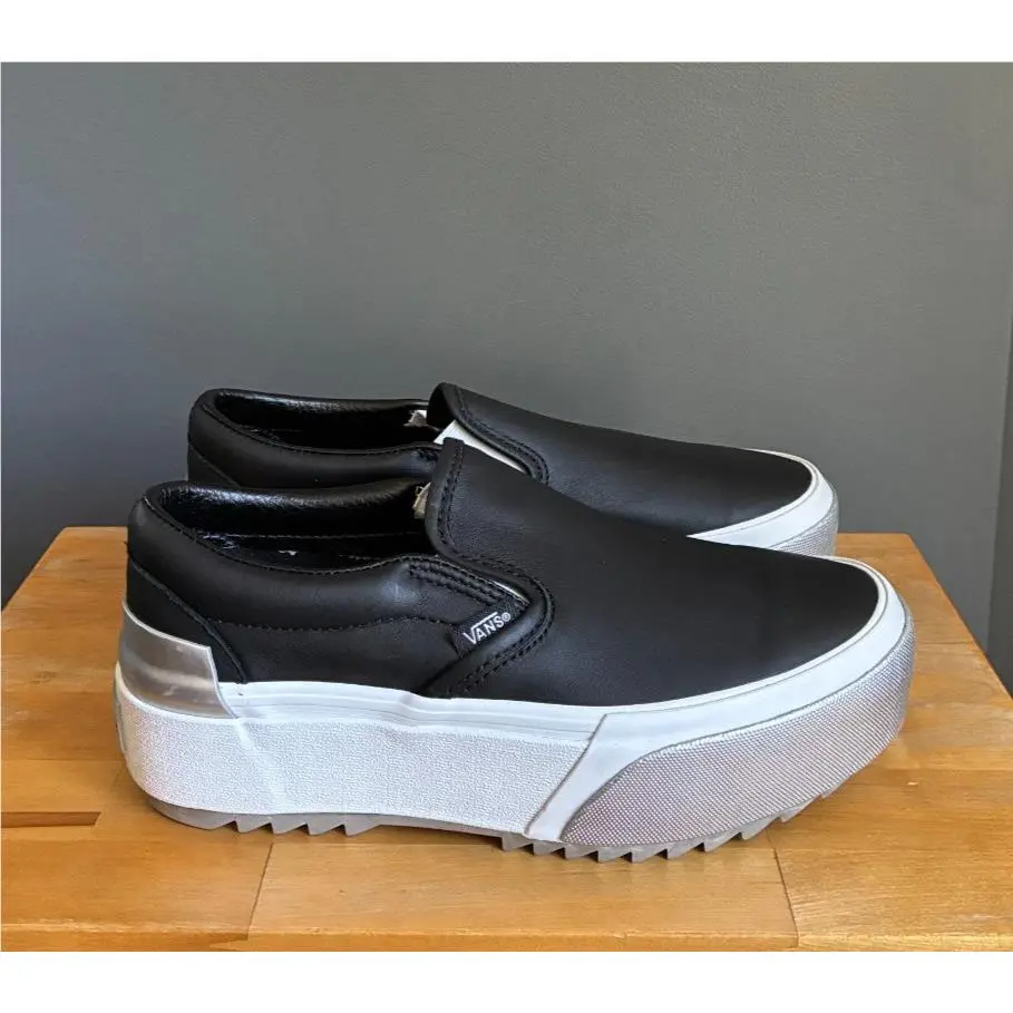 Vans shoes - Vans Classic Slip-On Stacked - Classic Stacked - (Shiny) Black /True White/Silver (UPC: 195439309432) 0