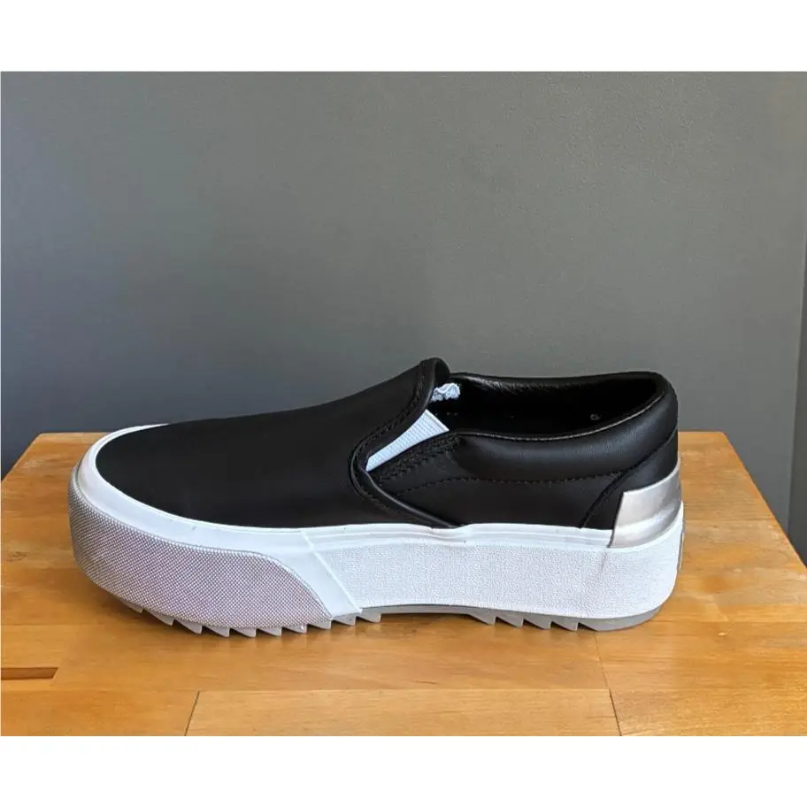 Vans shoes - Vans Classic Slip-On Stacked - Classic Stacked - (Shiny) Black /True White/Silver (UPC: 195439309432) 2