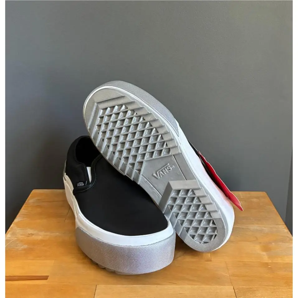 Vans shoes - Vans Classic Slip-On Stacked - Classic Stacked - (Shiny) Black /True White/Silver (UPC: 195439309432) 4
