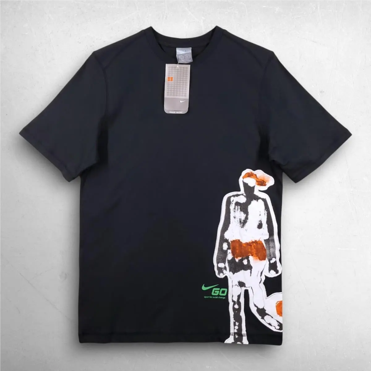 Vtg `05 Nike GO Sport For Social Change Graphic Tee S Black Art Rare Archive