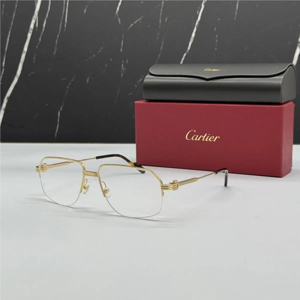 Cartier Gold Half Rim Men Eyeglasses CT0285O 002 Authenitc