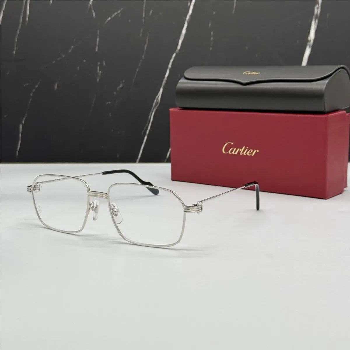 Cartier Silver Metal Men Eyeglasses CT0445O 004