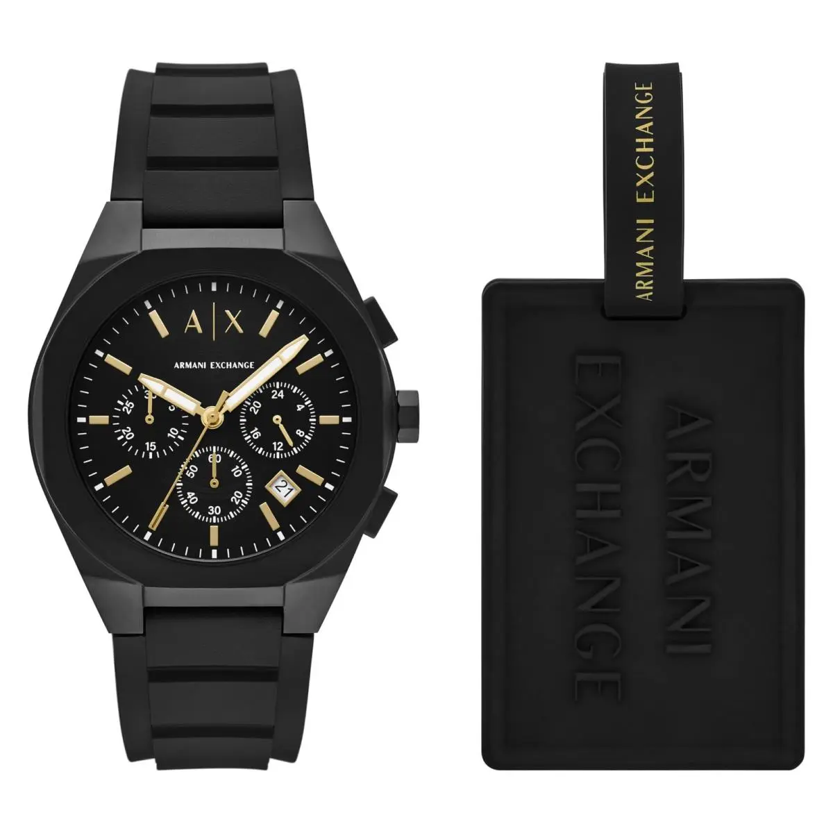 A X Men`s Sync Chronograph Black Luggage Tag Gift Set by Armani Exchange