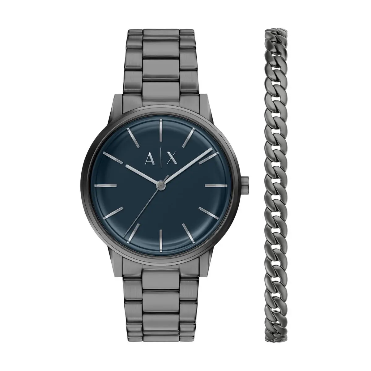 A X Men`s Three-hand 42MM Gunmetal/blue Bracelet Set by Armani Exchange