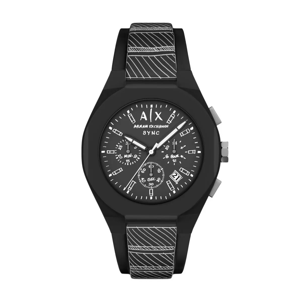 A X Men`s Sync Chronograph Black Silicone Black/gray by Armani Exchange
