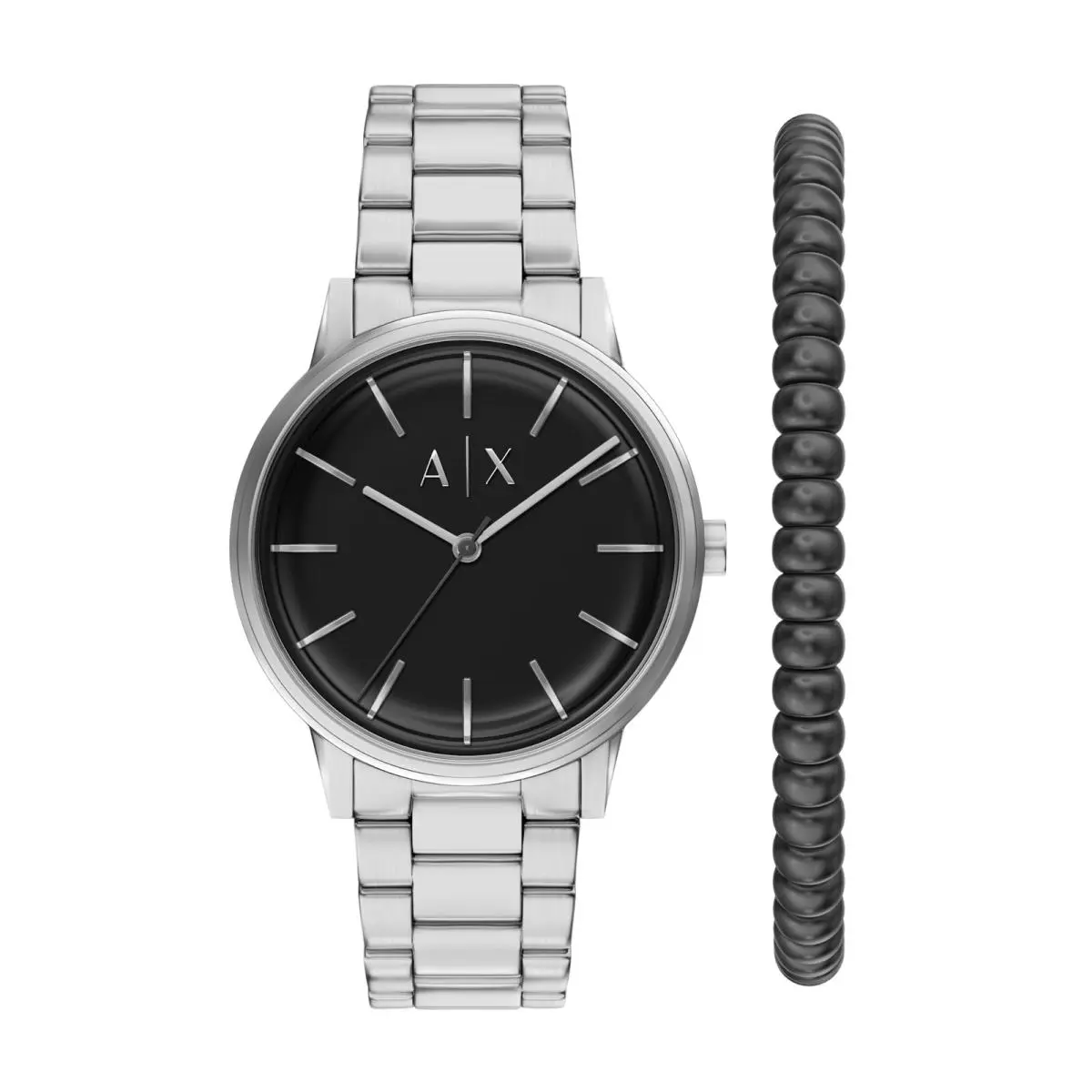 A X Men`s Three-hand 42MM Silver/black Bracelet Set by Armani Exchange