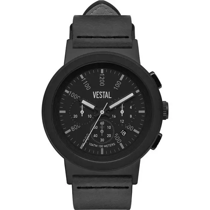 Vestal Retrofocus Chronograph Black Men`s Watch Leather Strap SLRCL002