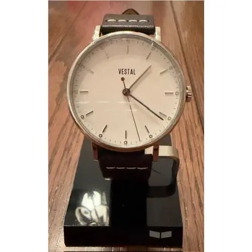 Vestal The Sophisticate Unisex Watch White Dial Black Leather Strap SPH3L01