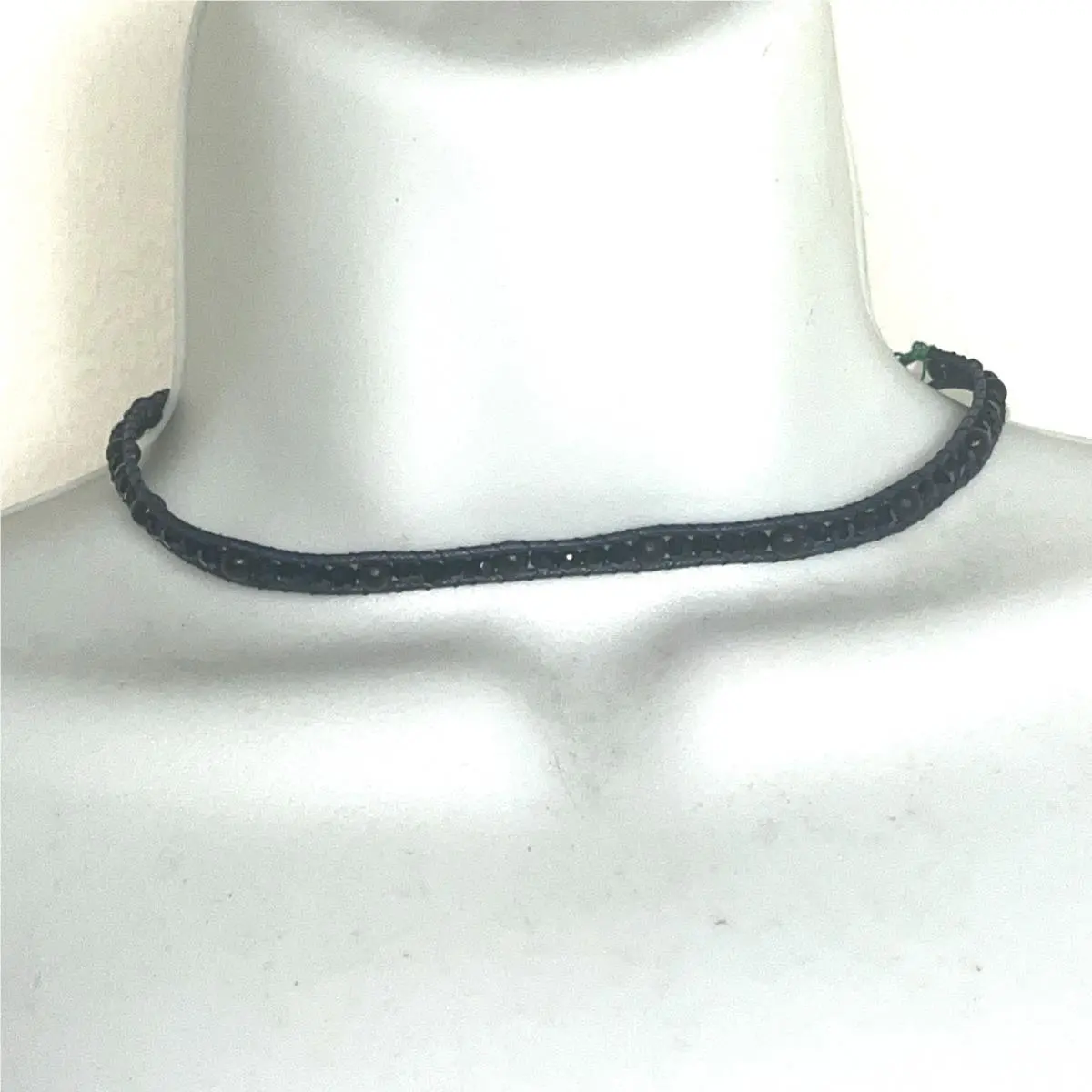 Crystal Choker Necklace Blue Cord Silver Tie Round Stones by Swarovski