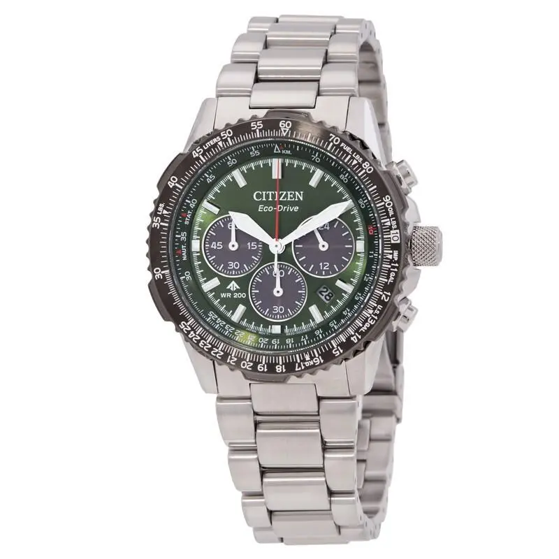 Citizen Eco-drive Promaster Navihawk Chronograph Green Dial Mens Watch