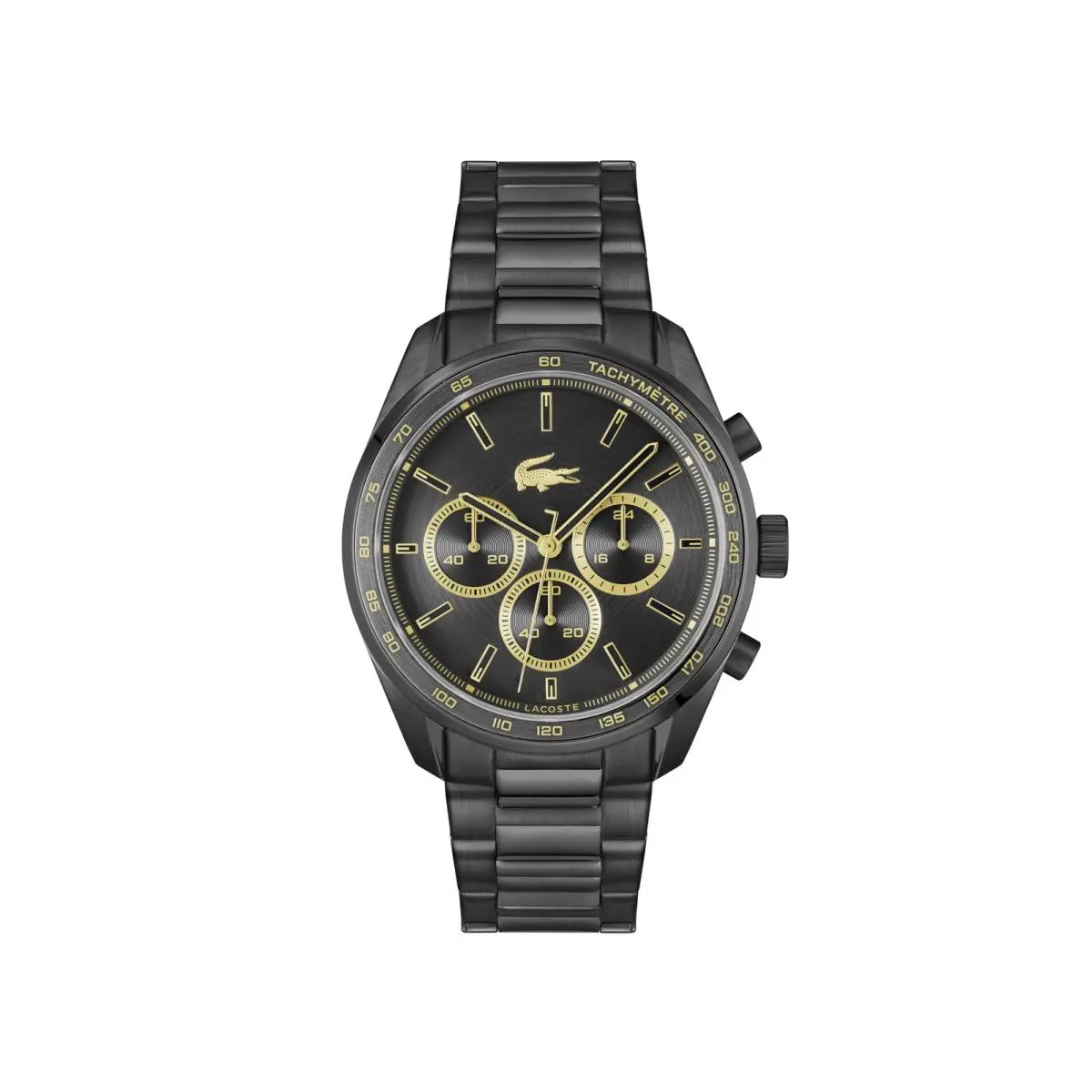 Lacoste Boston Men`s Chronograph Watch – Quartz Movement Tachymeter Black