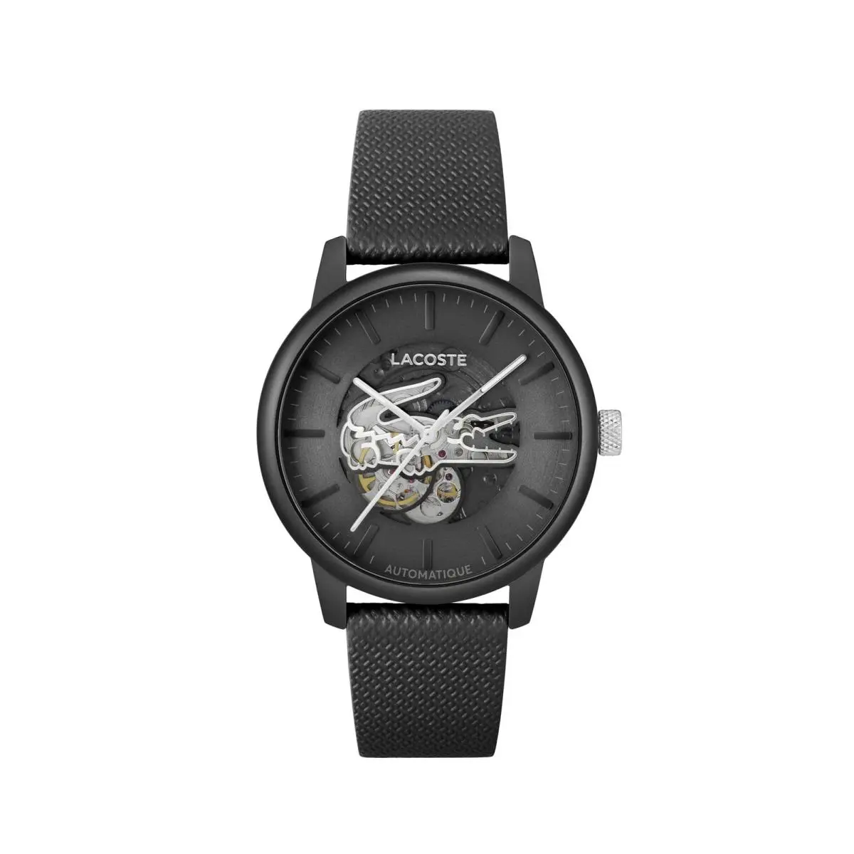 .12.12 Men`s Automatic Watch - Sporty Leather Strap - Water Black by Lacoste
