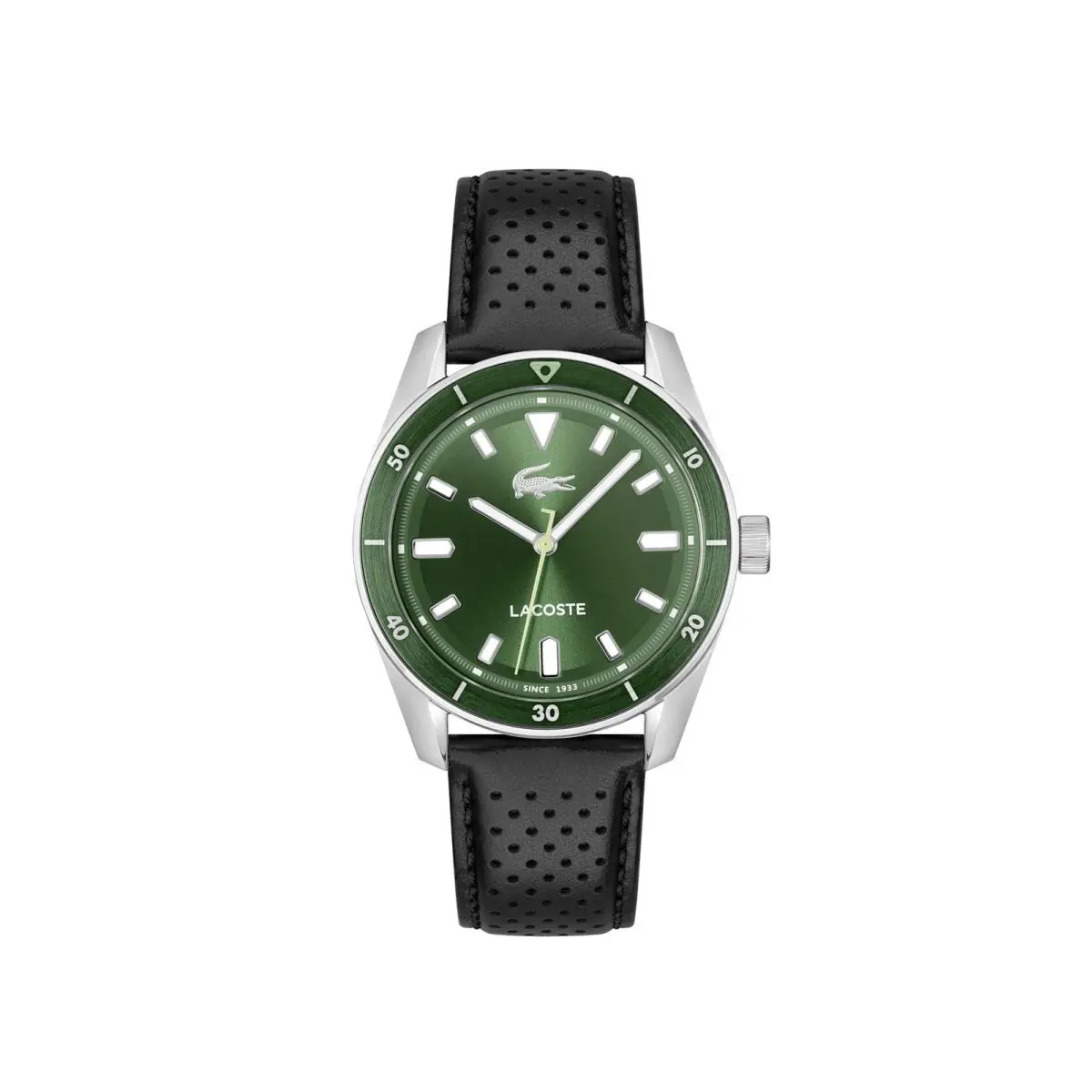 Boston Men`s 3H Quartz Watch Leather Strap - Classic Black-green by Lacoste