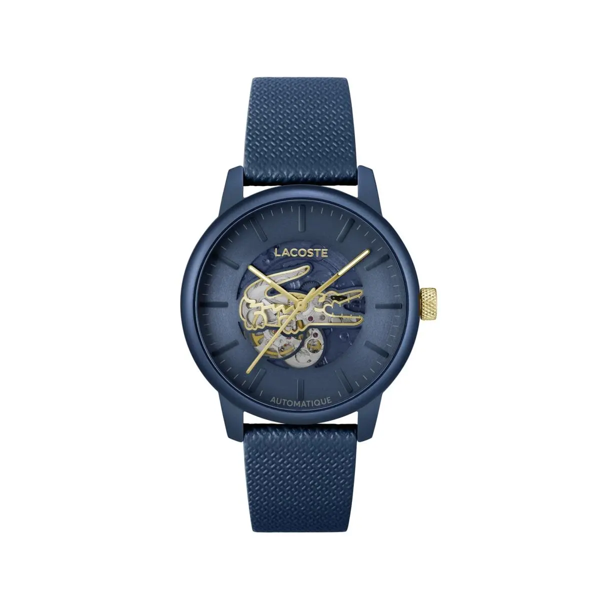 .12.12 Men`s Automatic Watch - Sporty Leather Tamanho Exclusivo Blue by Lacoste